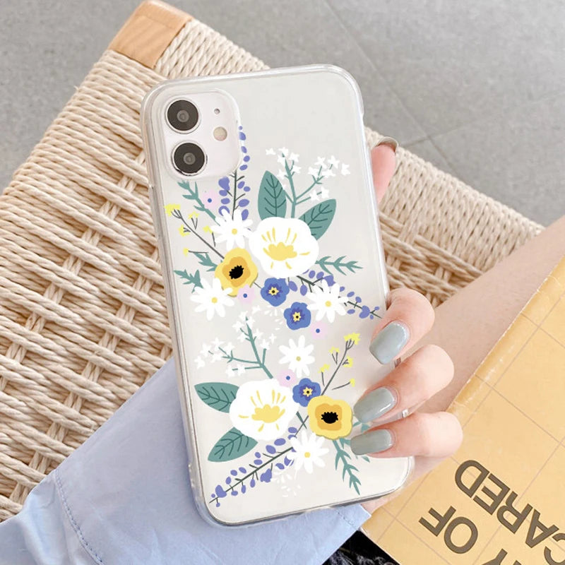 Flower Phone Case For iPhone 11 Case iPhone 13 14 Pro 12 Pro Max 12 13 Mini XR XS X 7 8 Plus SE 2020 Shockproof Clear Cover Capa