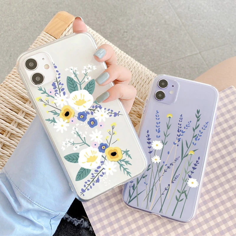 Flower Phone Case For iPhone 11 Case iPhone 13 14 Pro 12 Pro Max 12 13 Mini XR XS X 7 8 Plus SE 2020 Shockproof Clear Cover Capa