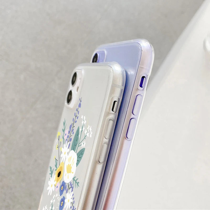 Flower Phone Case For iPhone 11 Case iPhone 13 14 Pro 12 Pro Max 12 13 Mini XR XS X 7 8 Plus SE 2020 Shockproof Clear Cover Capa