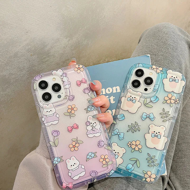 Cartoon Rabbit Phone Case For iPhone 15 Pro Max Case iPhone 14 13 11 12 Pro X XR XS Max 7 8 15 Plus Cute Bunny Air Cushion Cover