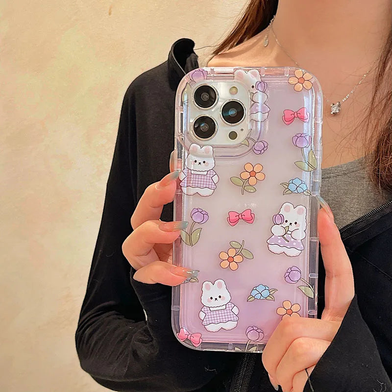 Cartoon Rabbit Phone Case For iPhone 15 Pro Max Case iPhone 14 13 11 12 Pro X XR XS Max 7 8 15 Plus Cute Bunny Air Cushion Cover