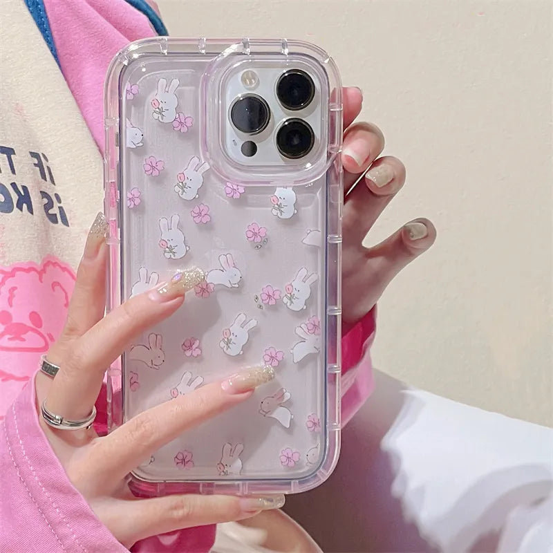 Cartoon Rabbit Phone Case For iPhone 15 Pro Max Case iPhone 14 13 11 12 Pro X XR XS Max 7 8 15 Plus Cute Bunny Air Cushion Cover