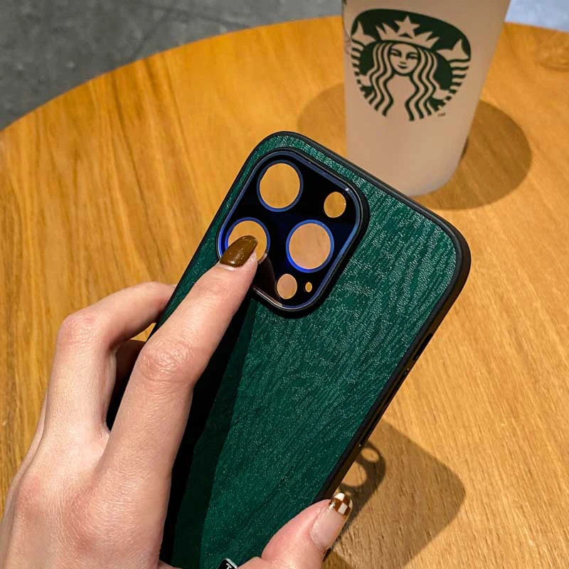 Luxury Camera Protector Shockproof Soft Silicone Case iPhone 14 13 12 11 Pro Max XR XS X Wood Texture Hard Back Cover