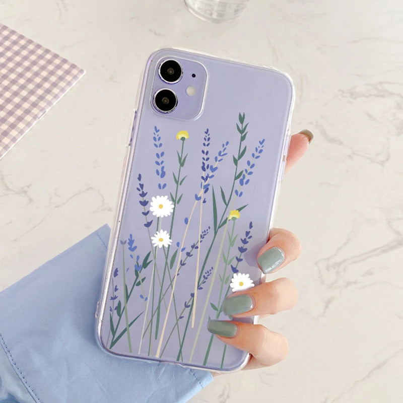 Flower Phone Case For iPhone 11 Case iPhone 13 14 Pro 12 Pro Max 12 13 Mini XR XS X 7 8 Plus SE 2020 Shockproof Clear Cover Capa