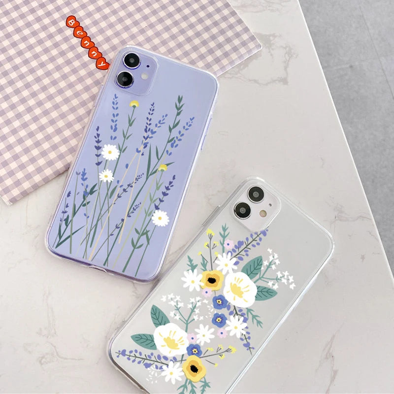 Flower Phone Case For iPhone 11 Case iPhone 13 14 Pro 12 Pro Max 12 13 Mini XR XS X 7 8 Plus SE 2020 Shockproof Clear Cover Capa