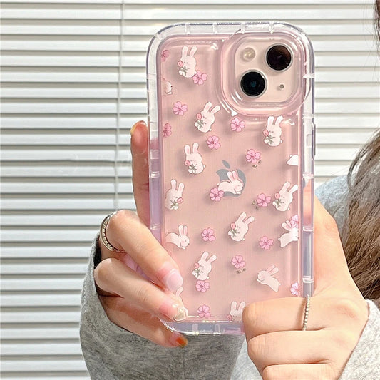 Cartoon Rabbit Phone Case For iPhone 15 Pro Max Case iPhone 14 13 11 12 Pro X XR XS Max 7 8 15 Plus Cute Bunny Air Cushion Cover